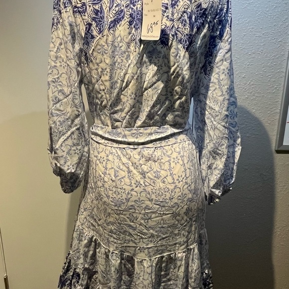 Boho blue dress nwt by nostalgia midi dress belted waist - Picture 14 of 15